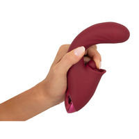 Rubinowe pchnięcie – Posuwisty wygięty wibrator do punktu G z pulsacyjnym młoteczkiem do łechtaczki, długość 17,8 cm, wkładane 9,0 cm