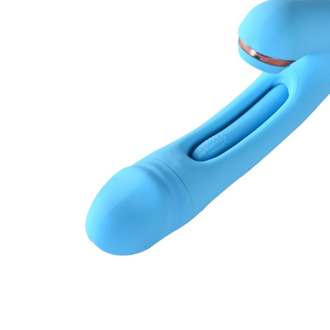 BLUE EUPHORIA – wibrator z ssącym króliczkiem i latającym języczkiem do pieszczenia punktu G i wnętrza pochwy, 999 kombinacji trybów pracy, 3 silniki, 25 cm, silikon