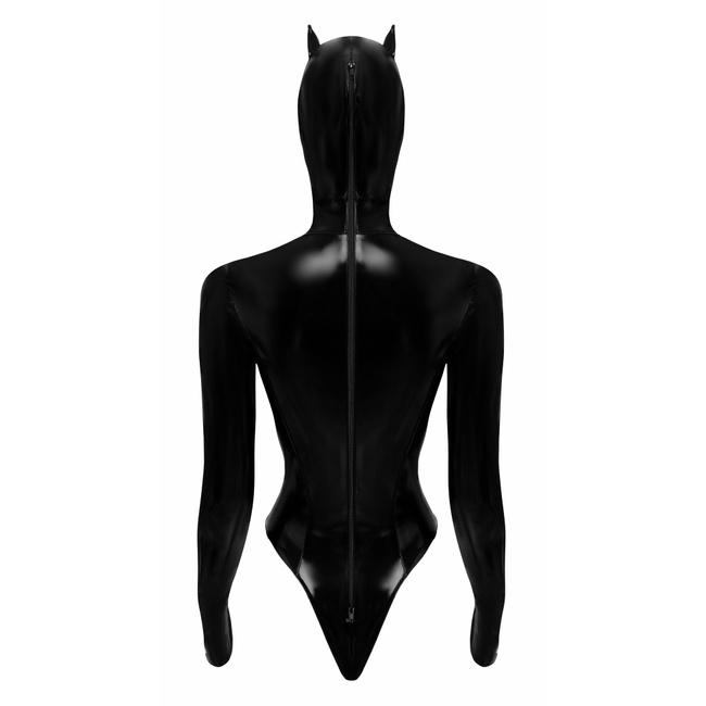 Body sznurowane z maską z uszami Black Level - Vinyl Body & Mask S
