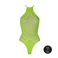 Fluorescencyjne, świecące w ciemnosci body z dekoltem typu halter, neonowa zieleń rozmiar XS/XL