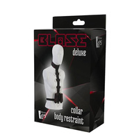Elegancka uprząż - krzyżak z obrożą i kajdanami o regulowanej wysokości przyczepu z materiału zdobionego czerwonym haftem seria DELUXE BDSM