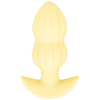 Wibrujący pieszczoch analny Cuties. Rowkowany, o zmiennej grubości, kolor żółty, silikon