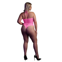 Fluorescencyjne, świecące w ciemnosci body z dekoltem typu halter, neonowy róż rozmiar XL/XXXXL