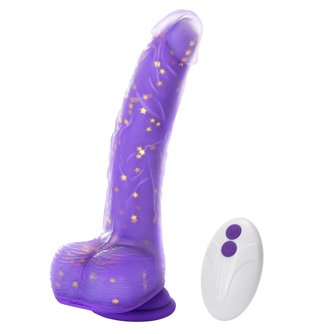 POSUWISTE Silikonowe purpurowe dildo wibrujące na pilota JELIVOY Swing&Thrusting od Tracy's Dog 23 cm z mocną przyssawką 
