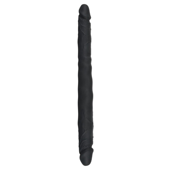 Dwustronne czarne dildo rozmiar XXL, elastyczne - podwójna penetracja, silikon, długość 40 cm, Ø 4 cm