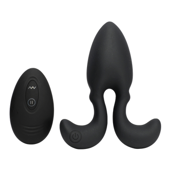 Mocny, czarny korek analny w kształcie rakiety,  dł. 11cm, Ø 4cm, wodoodporny IPX7, na pilota