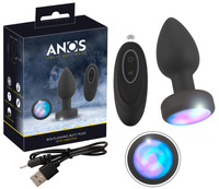 Wibrujący korek analny ze świecącym kryształkiem w nasadzie, 9 cm, sterowany pilotem, IPX7