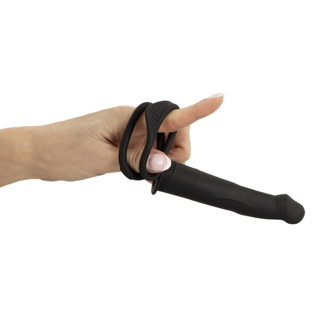 Dildo do podwójnej penetracji z ringiem erekcyjnym i ringiem na jądra, 13,1 cm, na pilota, wodoodporny IPX7, silikon
