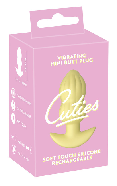 Wibrujący pieszczoch analny Cuties. Rowkowany, o zmiennej grubości, kolor żółty, silikon