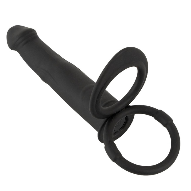 Dildo do podwójnej penetracji z ringiem erekcyjnym i ringiem na jądra, 13,1 cm, na pilota, wodoodporny IPX7, silikon