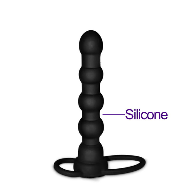 Wibrujący silikonowy strap-on na penisa i jądra do podwójnej penetracji