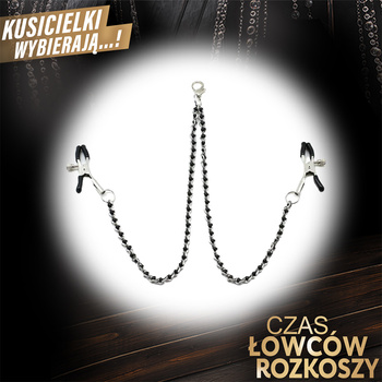 Klamerki klipsy na sutki z łańcuszkiem z regulacją BDSM