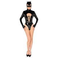Body sznurowane z maską z uszami Black Level - Vinyl Body & Mask S