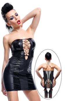 Seksowna czarna sukienka sznurowana BDSM przebranie Domina wetlook