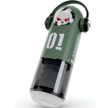 Duży masturbator 3w1 z wibracjami, ruchem posuwistym, z grzaniem i świecącą czaszką