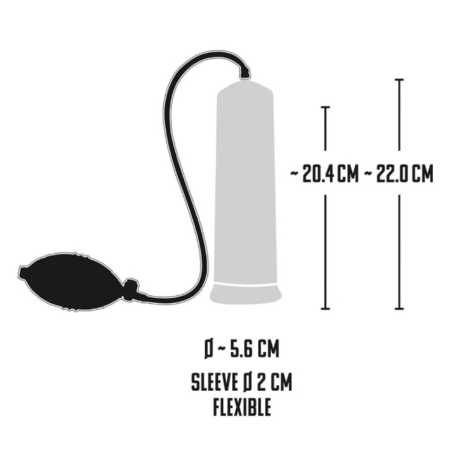 Pompka do penisa ze skalą na cylindrze, długość 21,5 cm, Ø 5,5 cm