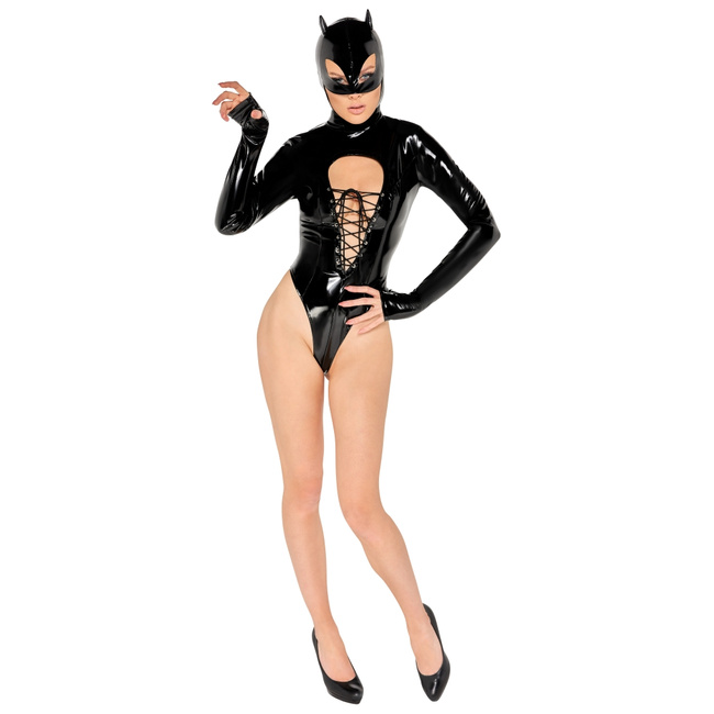 Body sznurowane z maską z uszami Black Level - Vinyl Body & Mask S