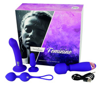 Zestaw startowy dla kobiet , 4 elementy: masażer z wibracjami, plug anal, kulki waginalne i dildo z przyssawką