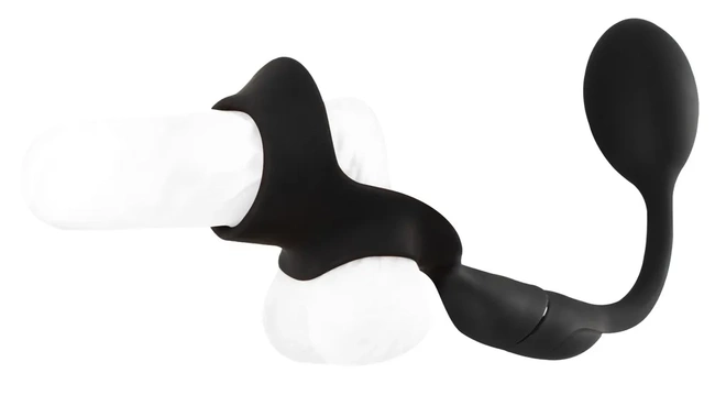 Pierścień na penisa i jądra z wibrującym plugiem analnym sterowanym na pilota