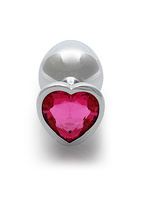 Korek analny Butt Plug srebrny rozmiar M 3,4 cm z kryształem serduszkiem