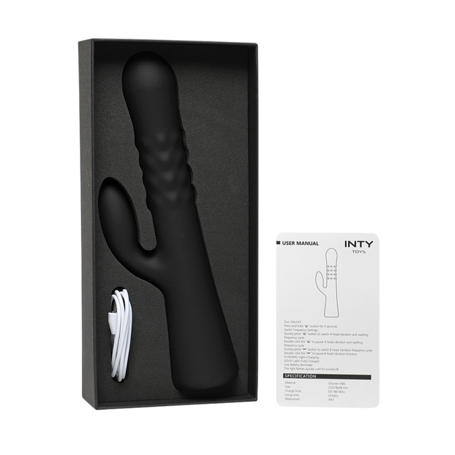 Czarny wibrator z króliczkiem z funkcją nabrzmiewania 23 cm wodoodporny IPX7 silikon