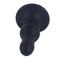 Korek analny, butt plug z główką, przewężeniem i przyssawką, rozmiar średni 11,4 cm, max Ø 3,6 cm, płynny silikon