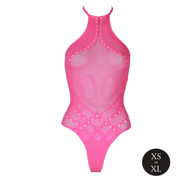 Fluorescencyjne, świecące w ciemnosci body z dekoltem typu halter, neonowy róż rozmiar XS/XL