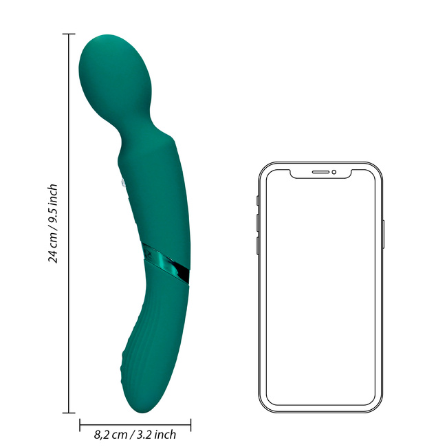 Dwustronna wibrująca różdżka, wibrator wand z wibrującą główką i wibrujące dildo z drugiej strony, 24 cm