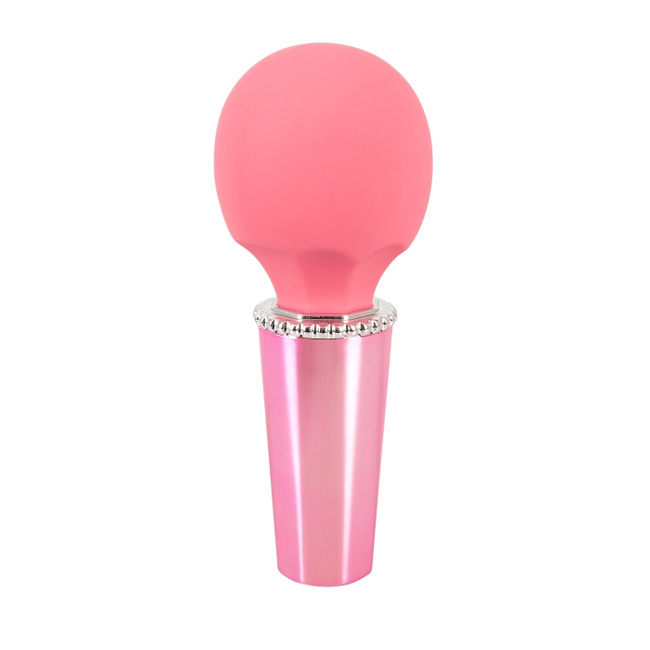 Rozkosz królewny – śliczna, silna różdżka, wibrator wand, ze zdobioną główka i uchwytem dekorowanym klejnocikami, masażer łechtaczki i całego ciała, 12,7 cm, silikon, kolor róż flamingowy