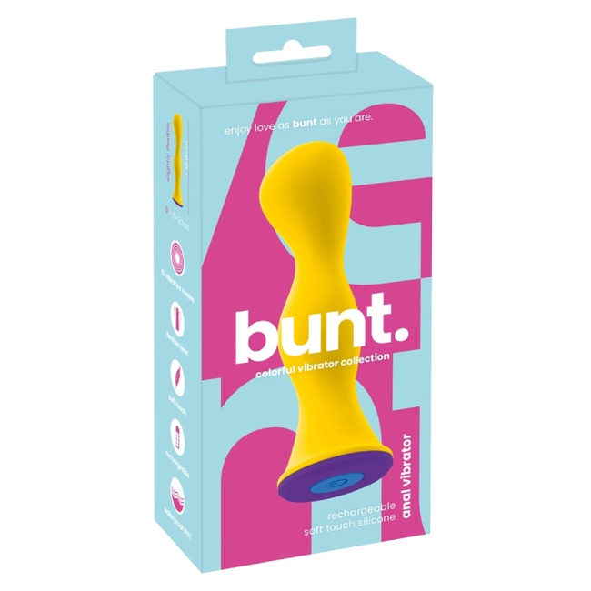 Cytrynowy tylec – falowy wibrujący stymulator analny korek butt plug, długość 12,5 cm, średnica max 3,2 cm, 10 trybów pracy