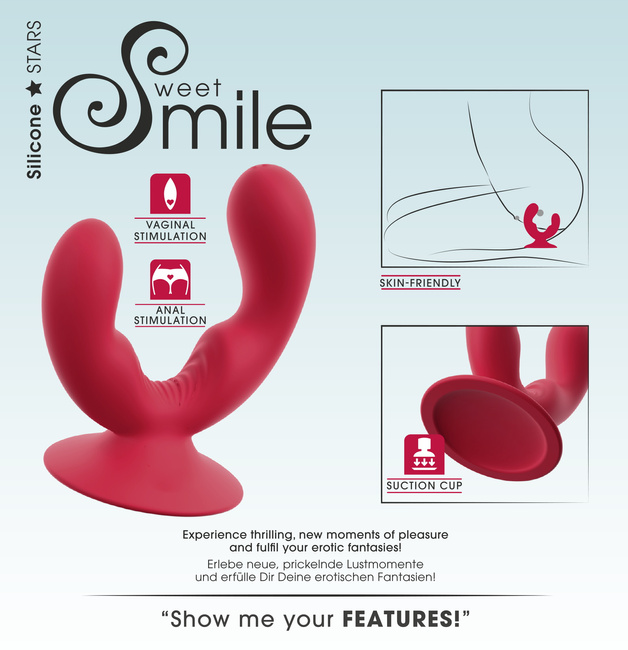 Uśmiechnięty wibrator waginalno-analny z przyssawką, 9 trybów wibracji, wodoodporny, silikon