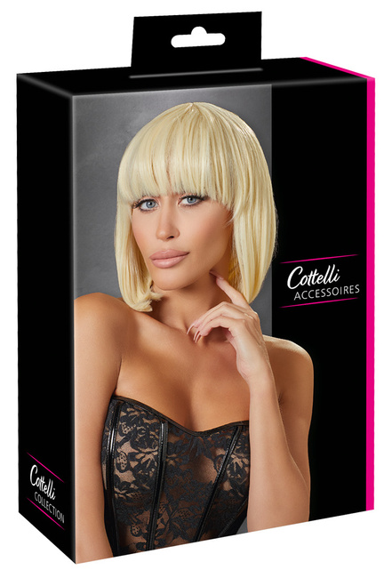 Blond wamp – średnia peruka z fryzurą w stylu bob z klasyczną grzywką, dł. 30 cm, poliester, kolor jasny blond
