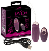 Purpurowe jajeczko z wibracjami i potrójnym wirującym pierścieniem koralików, dł. 9 cm, Ø 3,4 cm