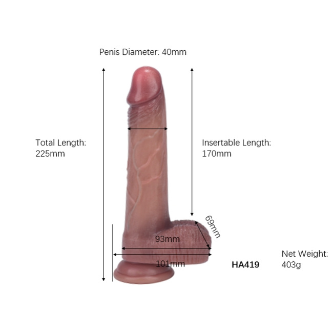 Super realistyczne dildo dwuwarstwowe, silna przyssawka, naturalne w dotyku, 22,5 cm, silikon