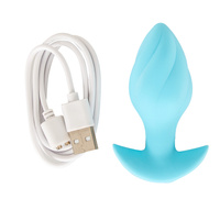 Wibrujący pieszczoch analny Cuties. Rowkowany, o zmiennej grubości, , kolor niebieski silikon