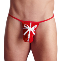 Męskie stringi a’la perezent z kokardą, świąteczne, z aksamitu panne