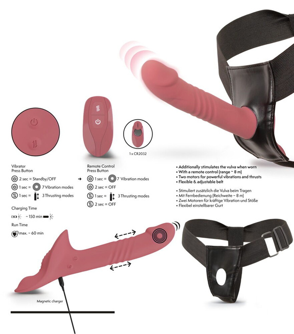 Zestaw na pasku 3-częściowy zestaw strap-on Z uprzężą, wibratorem i pilotem zdalnego sterowania