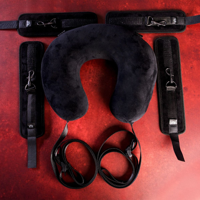 Uprząż do narzucania pozycji SEI MIO, zestaw pasów do unieruchamiania w komplecie zagłówek rogal,  soft BDSM, bondage