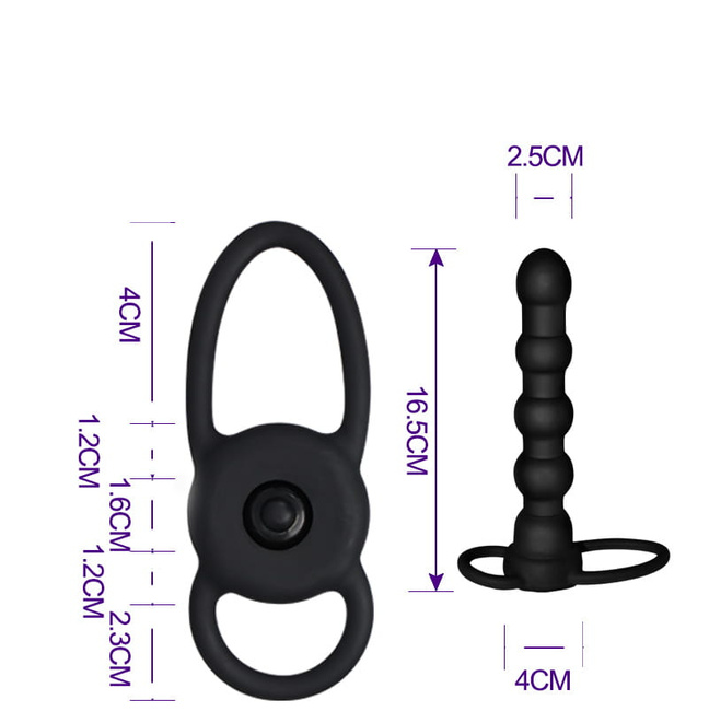Wibrujący silikonowy strap-on na penisa i jądra do podwójnej penetracji