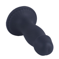 Korek analny, butt plug z główką penisa, z podłużnymi rowkami i przyssawką, rozmiar średni 11,4 cm, max Ø 3,7 cm, płynny silikon