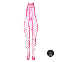 Fluorescencyjny, świecący w ciemnosci siateczkowy kostium z dekoltem typu halter, neonowy róż rozmiar XL/XXXXL