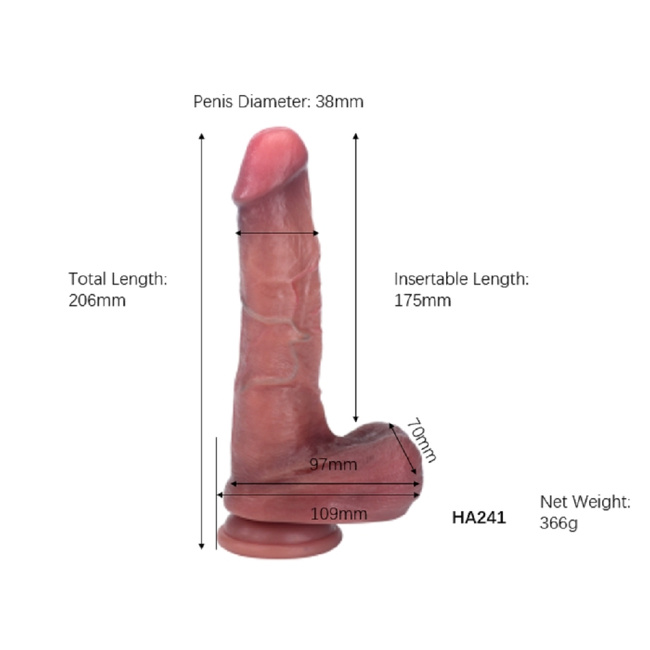 Super realistyczne dildo dwuwarstwowe, silna przyssawka, naturalne w dotyku, 20,5 cm, silikon