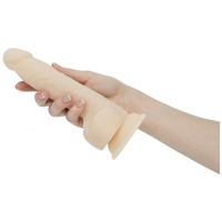 Wibrująco-rotujące dildo z przyssawką, wibrator do waginy i anusa, Platinum Cured Silicon, kolor cielisty, 20,3 cm / 14 cm wkładane, rozmiar XL