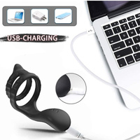 Wibrator nakładkowy, podwójny ring erekcyjny na penisa, silikon