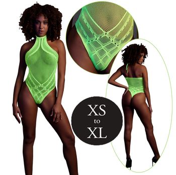 Fluorescencyjne, świecące w ciemnosci body z dekoltem typu halter, neonowa zieleń rozmiar XS/XL