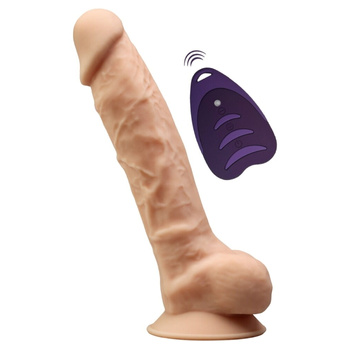 Realistyczne dildo wibrator z silną przyssawką, z pilotem o bardzo dużym zasięgu, silexpan silikon, dwuwarstwowe, 20 cm / 15,5 cm wkładane, kolor cielisty