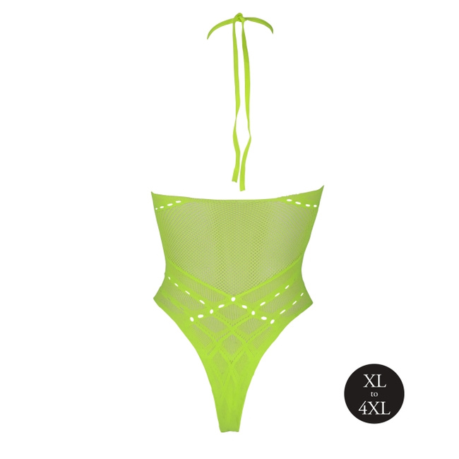 Fluorescencyjne, świecące w ciemnosci body z dekoltem typu halter, neonowa zieleń rozmiar XL/XXXXL