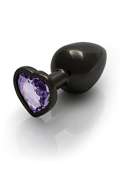 Czarny metalowy korek analny Butt Plug rozmiar L 4 cm z kryształem serduszkiem