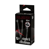 Eleganckie metalowe płaskie klamerki na sutki i łechtaczkę połączone łańcuszkiem z regulowaną siłą zacisku DELUXE BDSM