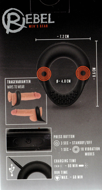 Wibrujący pierścień ring erekcyjny stymulacją jąder, 2 generatory wibracji, silikon, wodoodporny IPX7, Ø 4 cm (rozciągliwe)